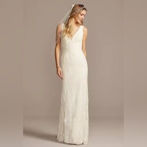 Galina Flower Lace V-Neck Wedding Dress with Empire Waist Style #KP3783